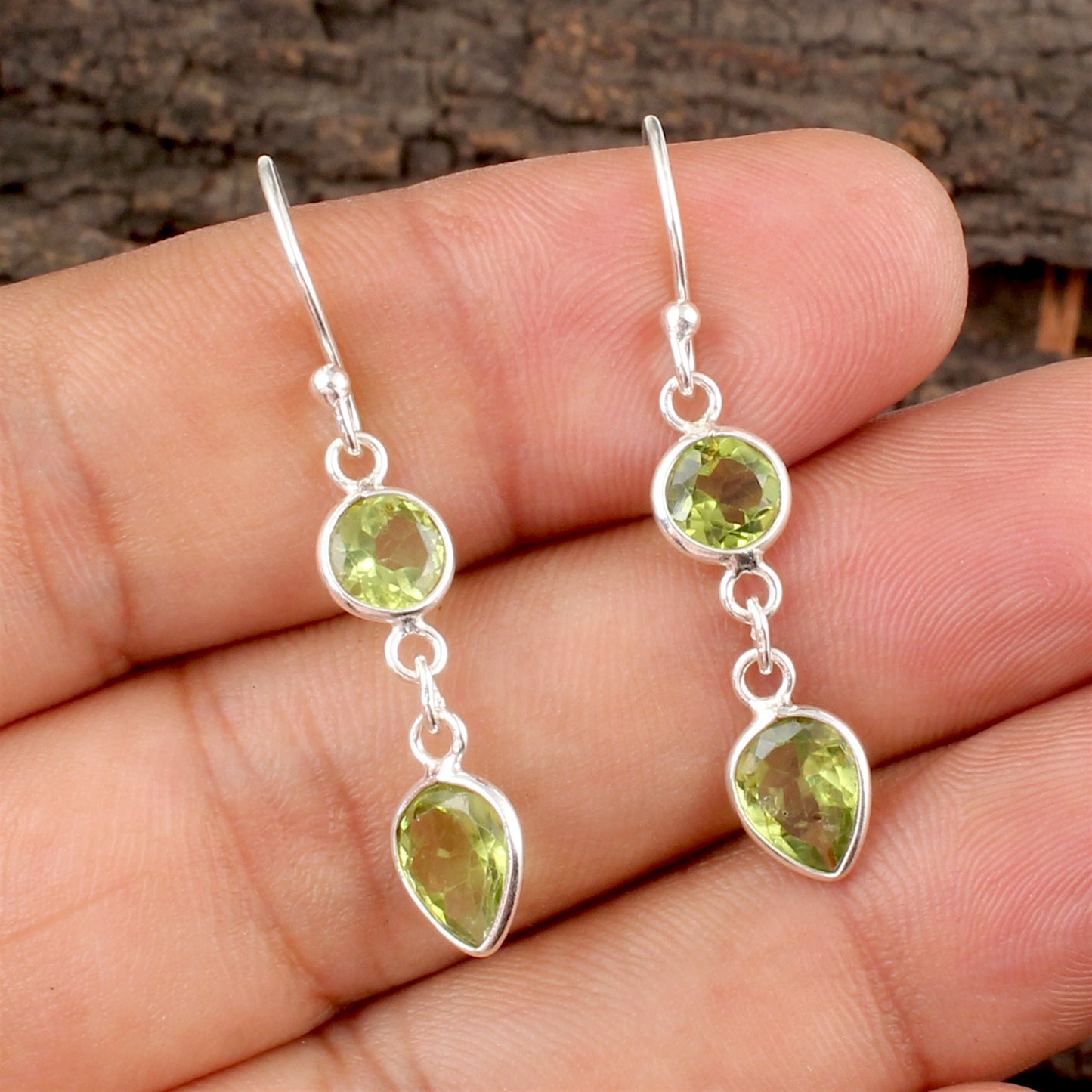 Natural Peridot Earrings 925 Sterling Silver Handmade Bezel Set August Birthstone Lightweight Earrings