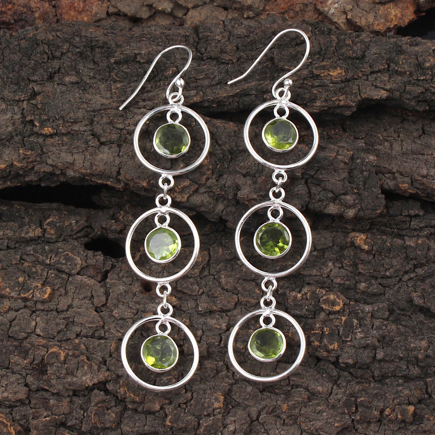 Ethnic Wear Peridot Earrings Handmade 925 Sterling Silver Dangle Natural Gemstone Earrings