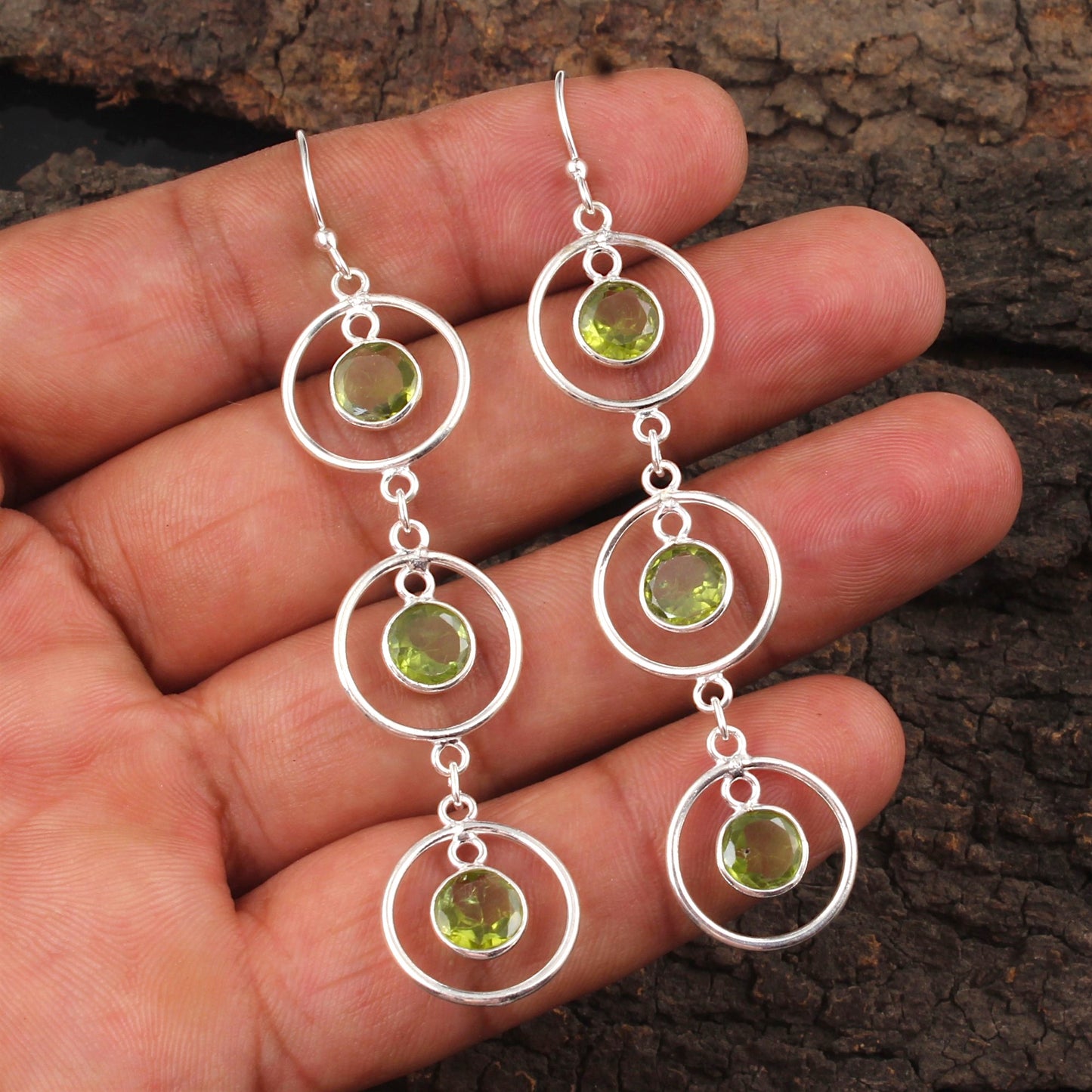 Ethnic Wear Peridot Earrings Handmade 925 Sterling Silver Dangle Natural Gemstone Earrings