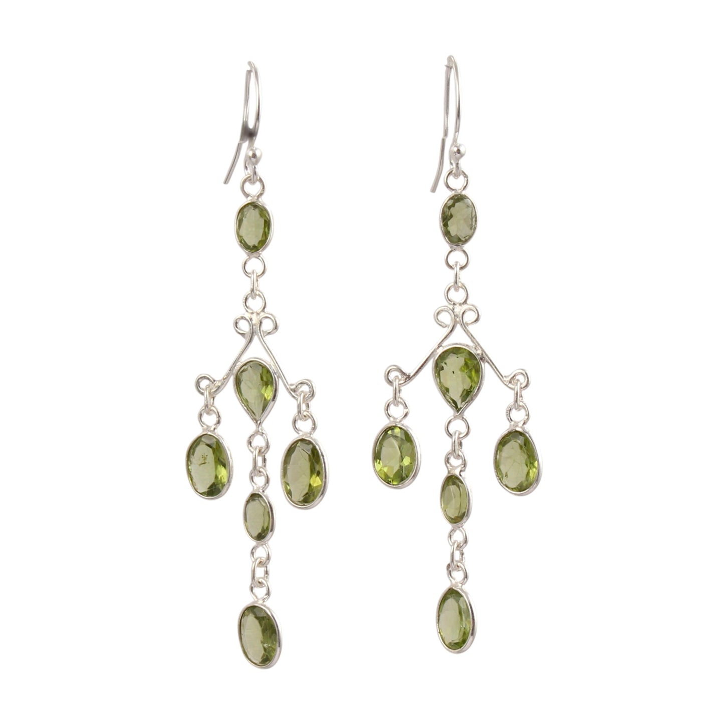 Long Peridot Earrings 925 Sterling Silver Handmade Bezel Set August Birthstone Earrings Gift For Her