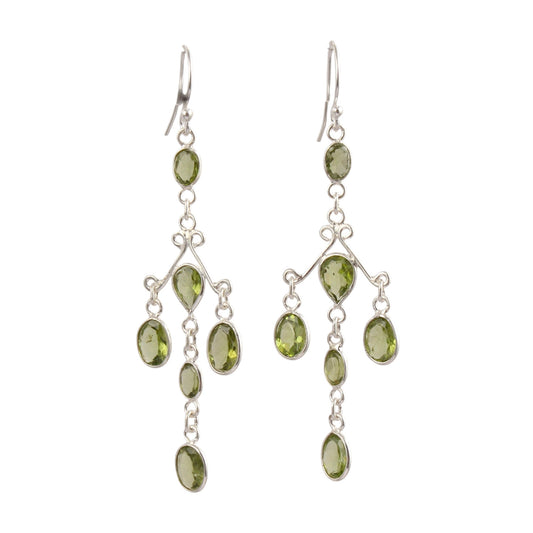 Long Peridot Earrings 925 Sterling Silver Handmade Bezel Set August Birthstone Earrings Gift For Her