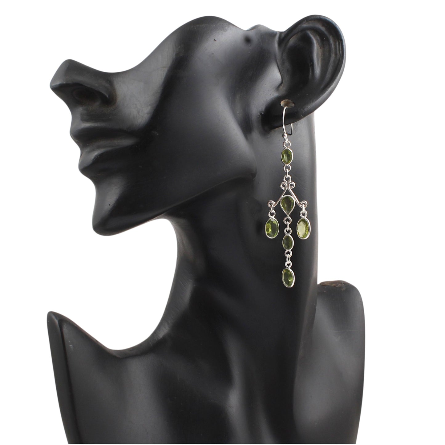 Long Peridot Earrings 925 Sterling Silver Handmade Bezel Set August Birthstone Earrings Gift For Her