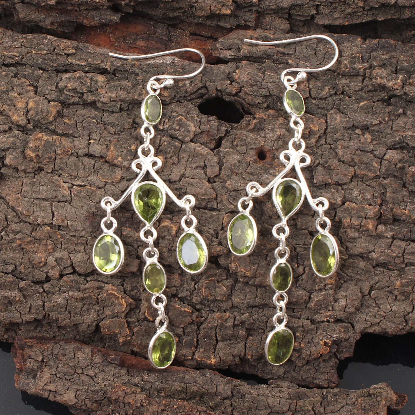 Long Peridot Earrings 925 Sterling Silver Handmade Bezel Set August Birthstone Earrings Gift For Her