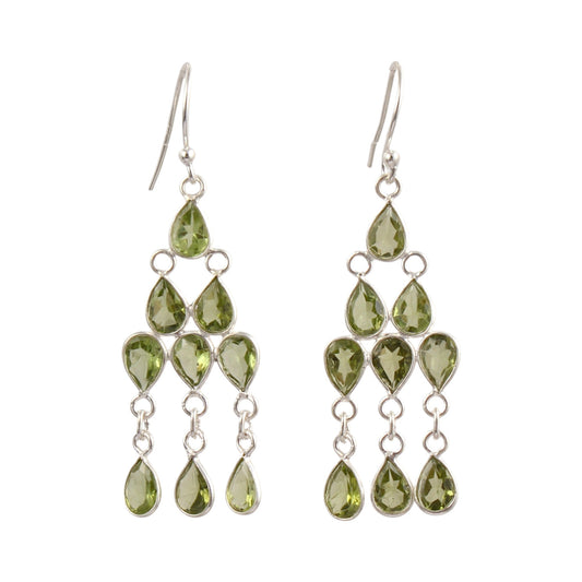 Ethnic Wear Chandelier Peridot Earrings Handmade 925 Sterling Silver Dangle Natural Gemstone Earrings