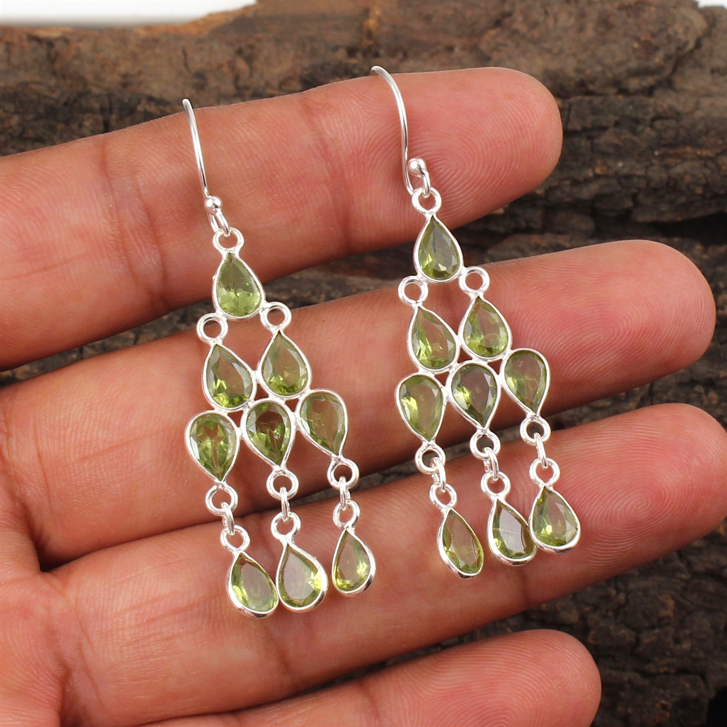 Ethnic Wear Chandelier Peridot Earrings Handmade 925 Sterling Silver Dangle Natural Gemstone Earrings