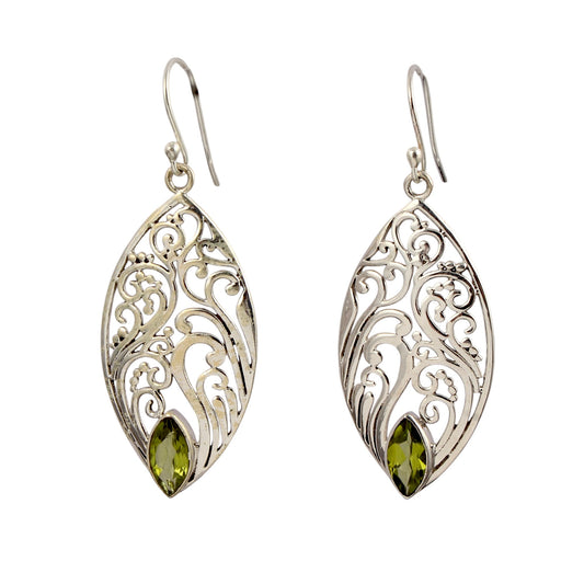Peridot Earrings in 925 Sterling Silver Handmade Natural Gemstone Earrings Designer Marquise Shape Earrings