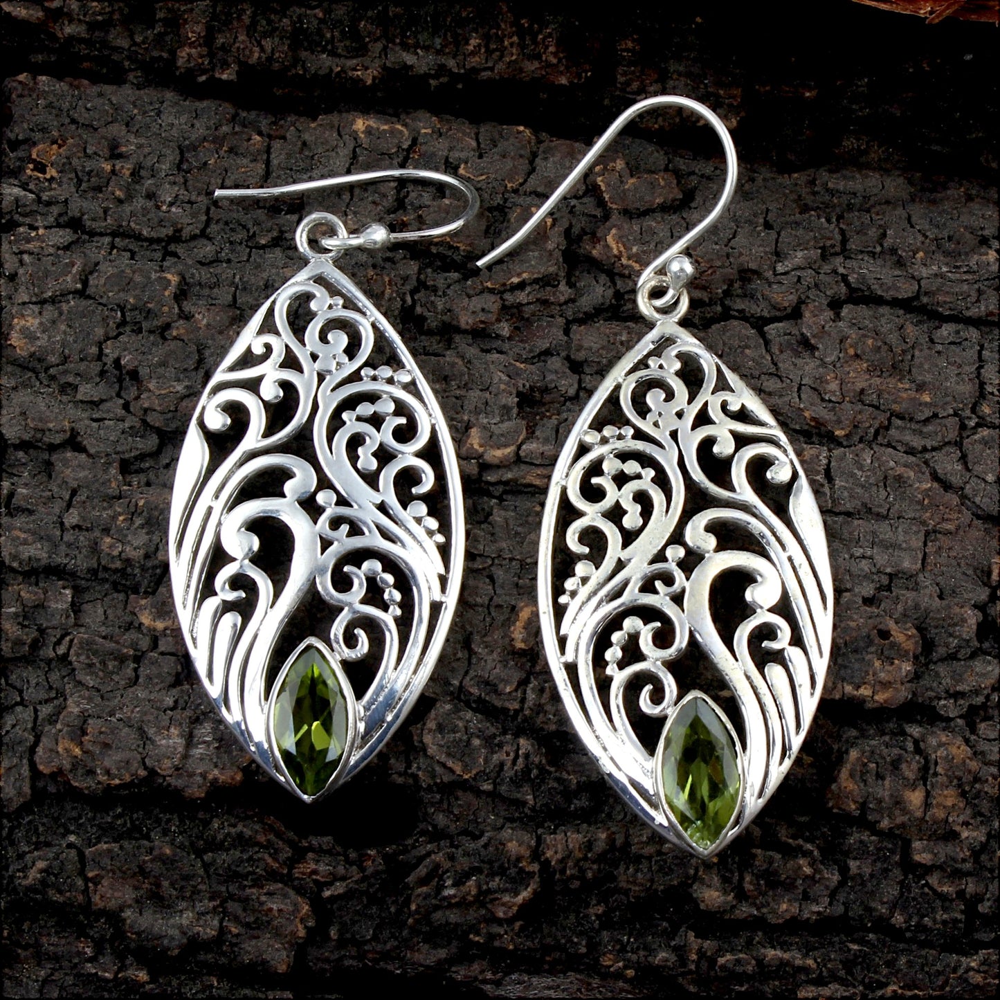 Peridot Earrings in 925 Sterling Silver Handmade Natural Gemstone Earrings Designer Marquise Shape Earrings