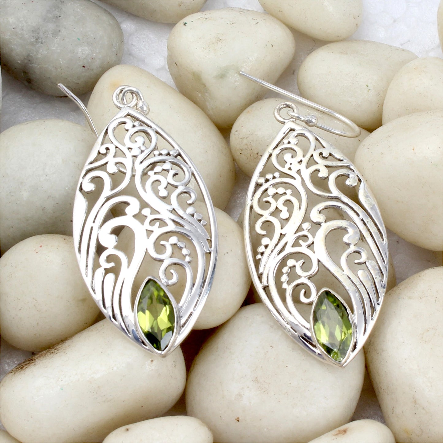 Peridot Earrings in 925 Sterling Silver Handmade Natural Gemstone Earrings Designer Marquise Shape Earrings