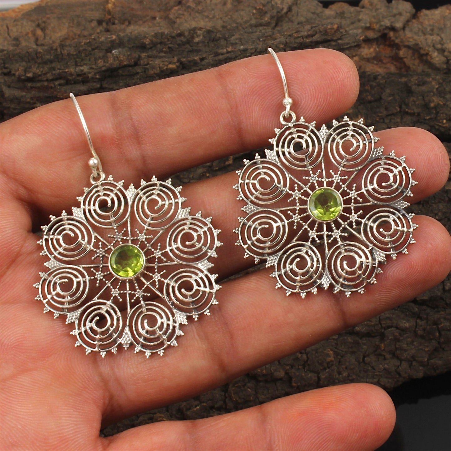 Boho Designer Peridot Earrings Handmade 925 Sterling Silver Dangle Natural Gemstone Earrings