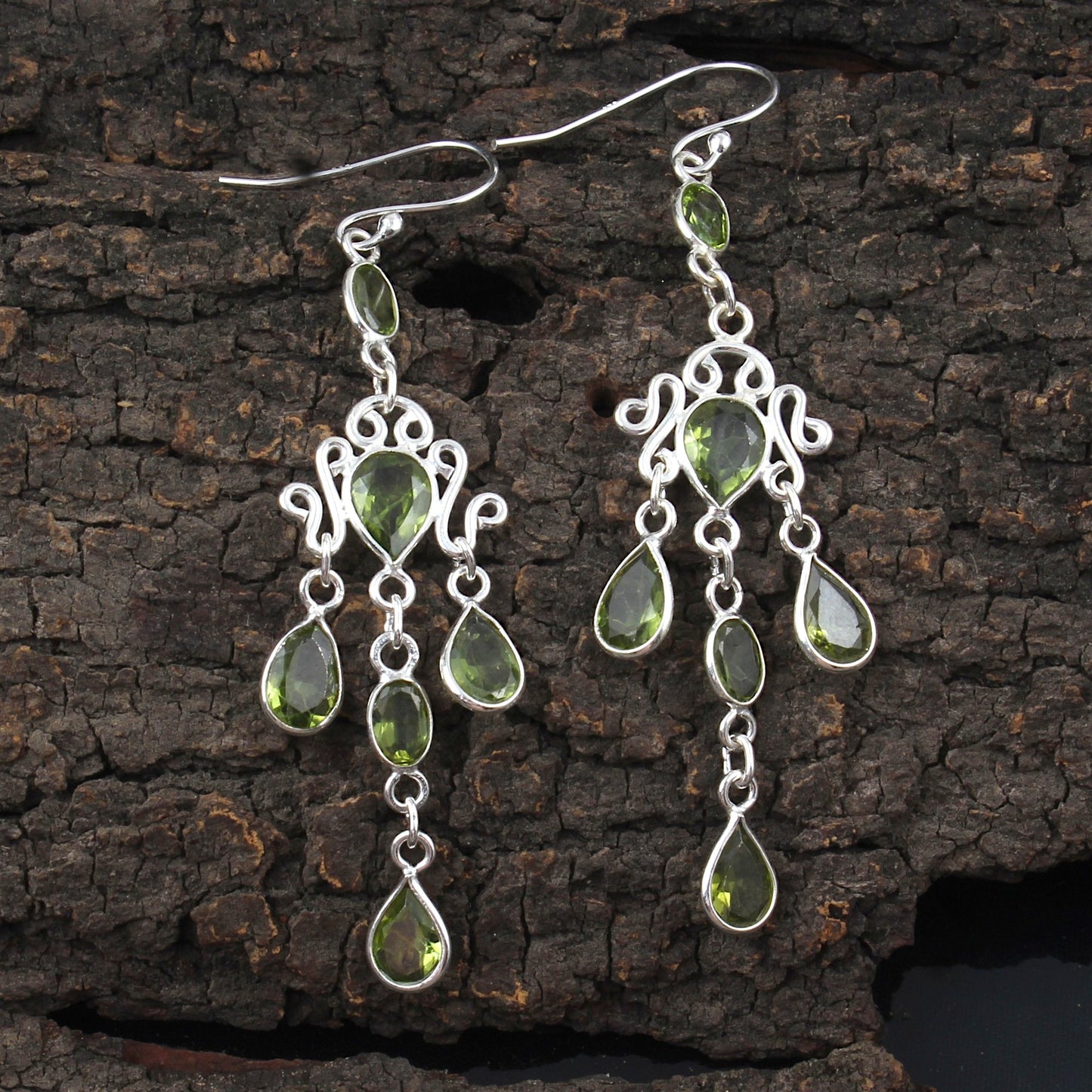 Ethnic Wear Long Peridot Dangle Earrings Handmade 925 Sterling Silver Natural Gemstone Earrings
