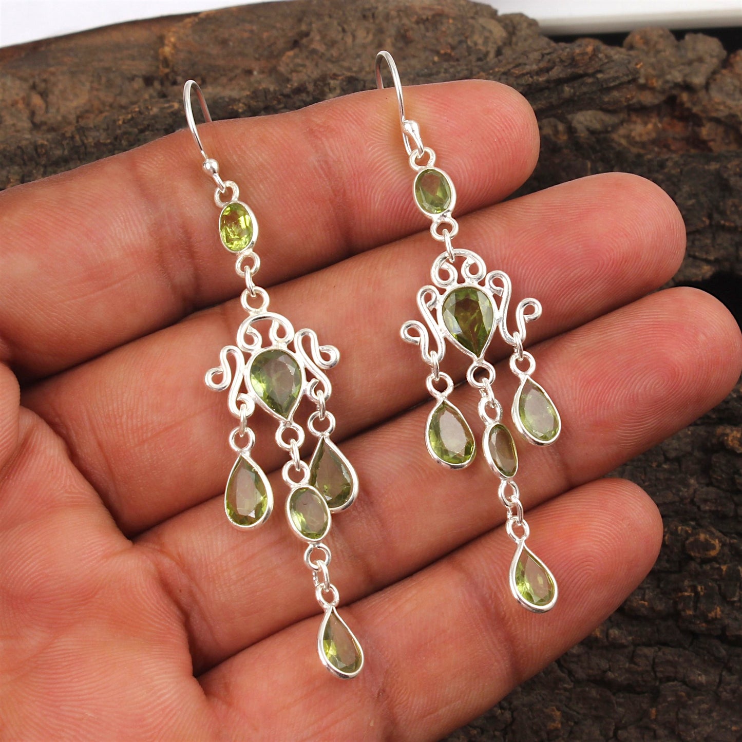 Ethnic Wear Long Peridot Dangle Earrings Handmade 925 Sterling Silver Natural Gemstone Earrings
