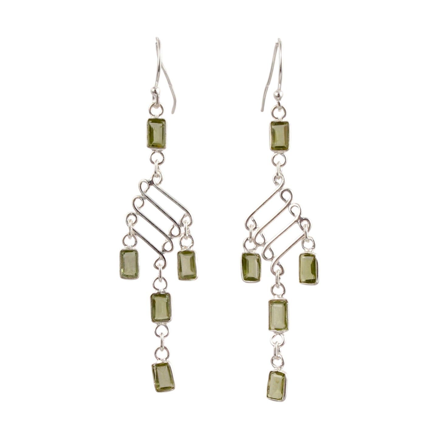 Statement Long Danglers Peridot Earrings Handmade 925 Sterling Silver Jewelry Birthstone Earrings
