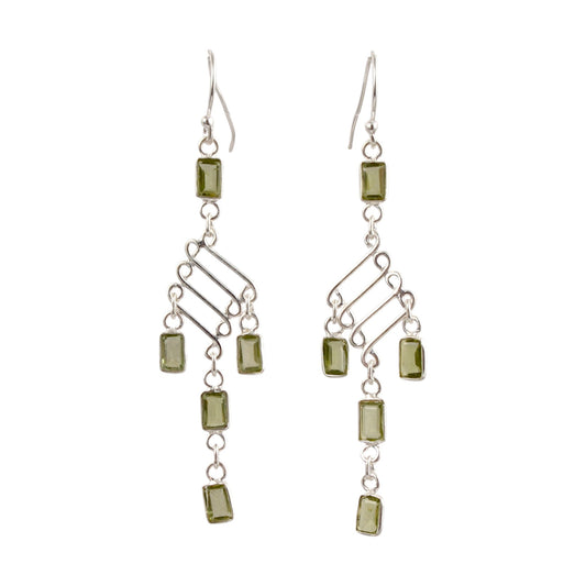 Statement Long Danglers Peridot Earrings Handmade 925 Sterling Silver Jewelry Birthstone Earrings