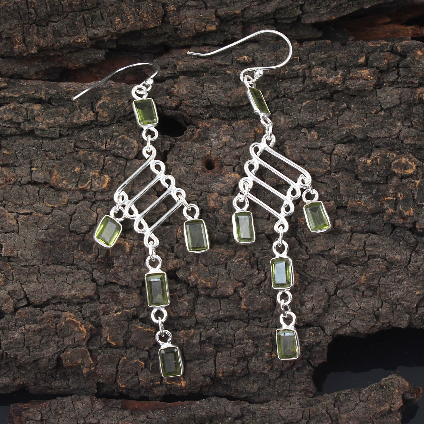 Statement Long Danglers Peridot Earrings Handmade 925 Sterling Silver Jewelry Birthstone Earrings
