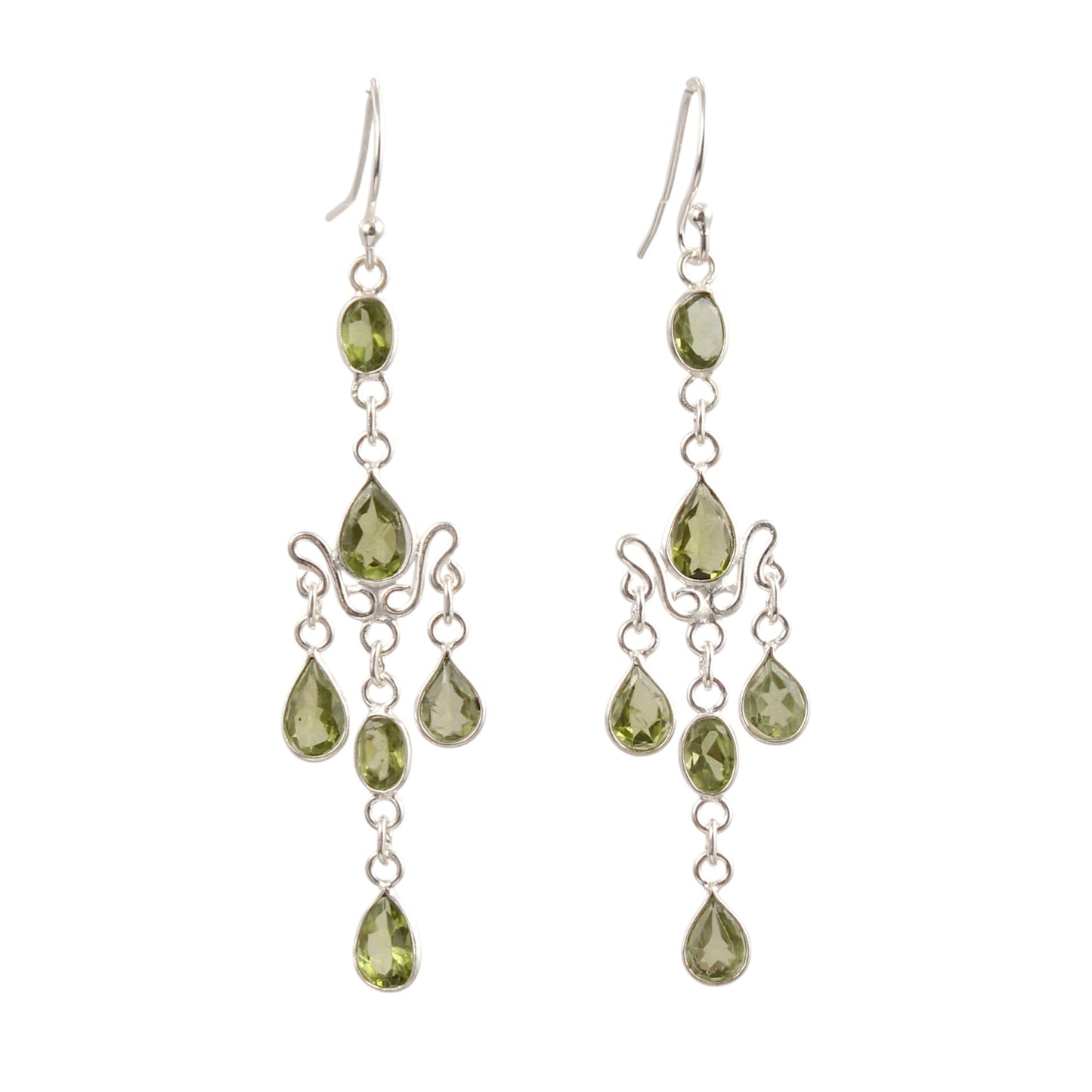 Statement Long Danglers Peridot Earrings Handmade 925 Sterling Silver Jewelry August Birthstone Earrings
