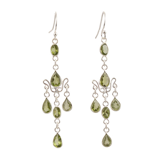 Statement Long Danglers Peridot Earrings Handmade 925 Sterling Silver Jewelry August Birthstone Earrings