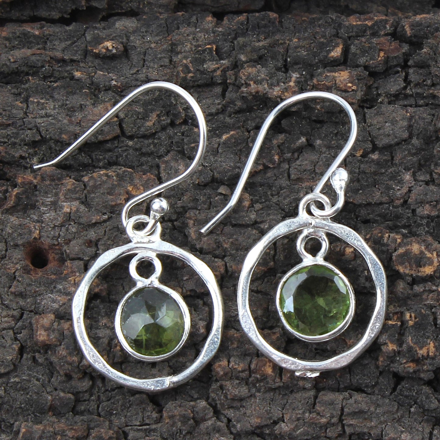 Round Peridot Earrings 925 Sterling Silver Handmade Bezel Set August Birthstone Earrings