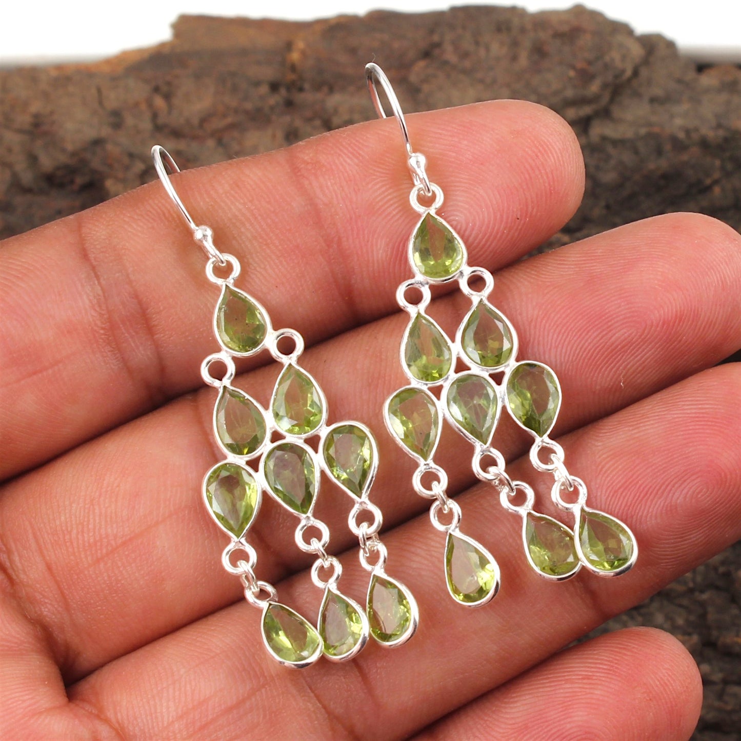 Ethnic Wear Chandelier Peridot Earrings Handmade 925 Sterling Silver Dangle Natural Faceted Gemstone Earrings