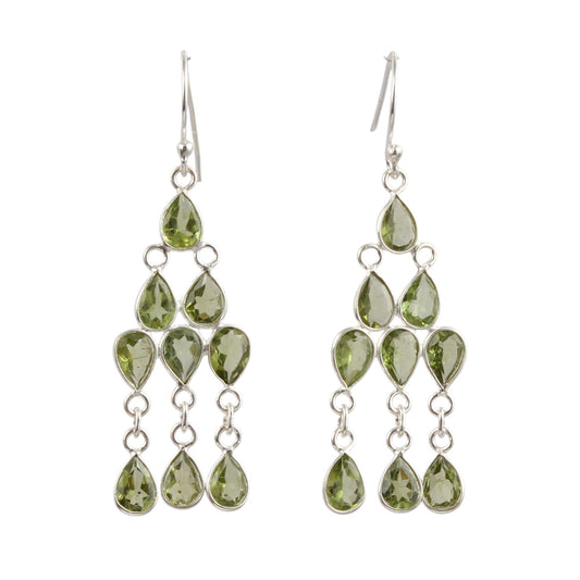 Ethnic Wear Chandelier Peridot Earrings Handmade 925 Sterling Silver Dangle Natural Faceted Gemstone Earrings