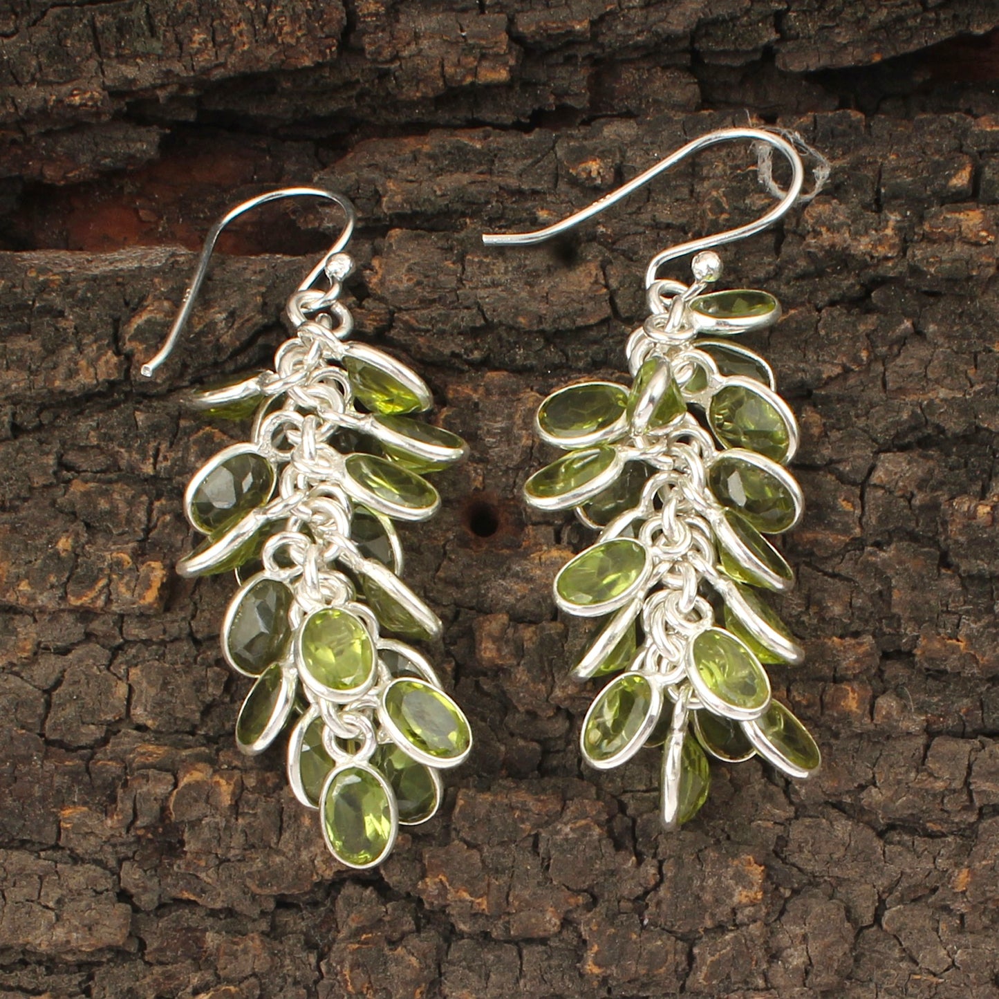 Artistic Bunch Peridot Earrings 925 Sterling Silver Handmade Bezel Set Modern Silver Earrings Gemstone Jewelry
