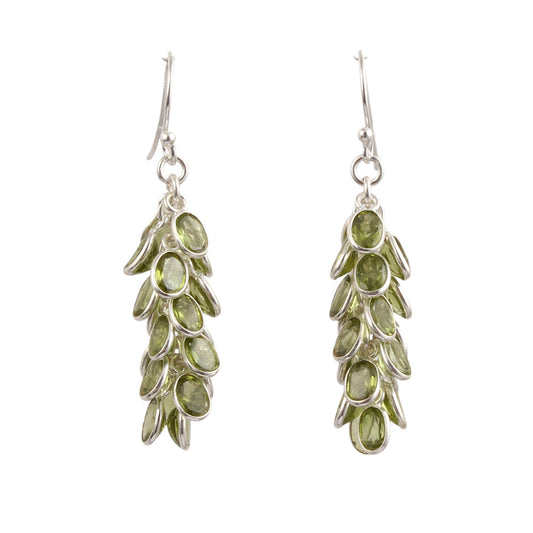 Artistic Bunch Peridot Earrings 925 Sterling Silver Handmade Bezel Set Modern Silver Earrings Gemstone Jewelry
