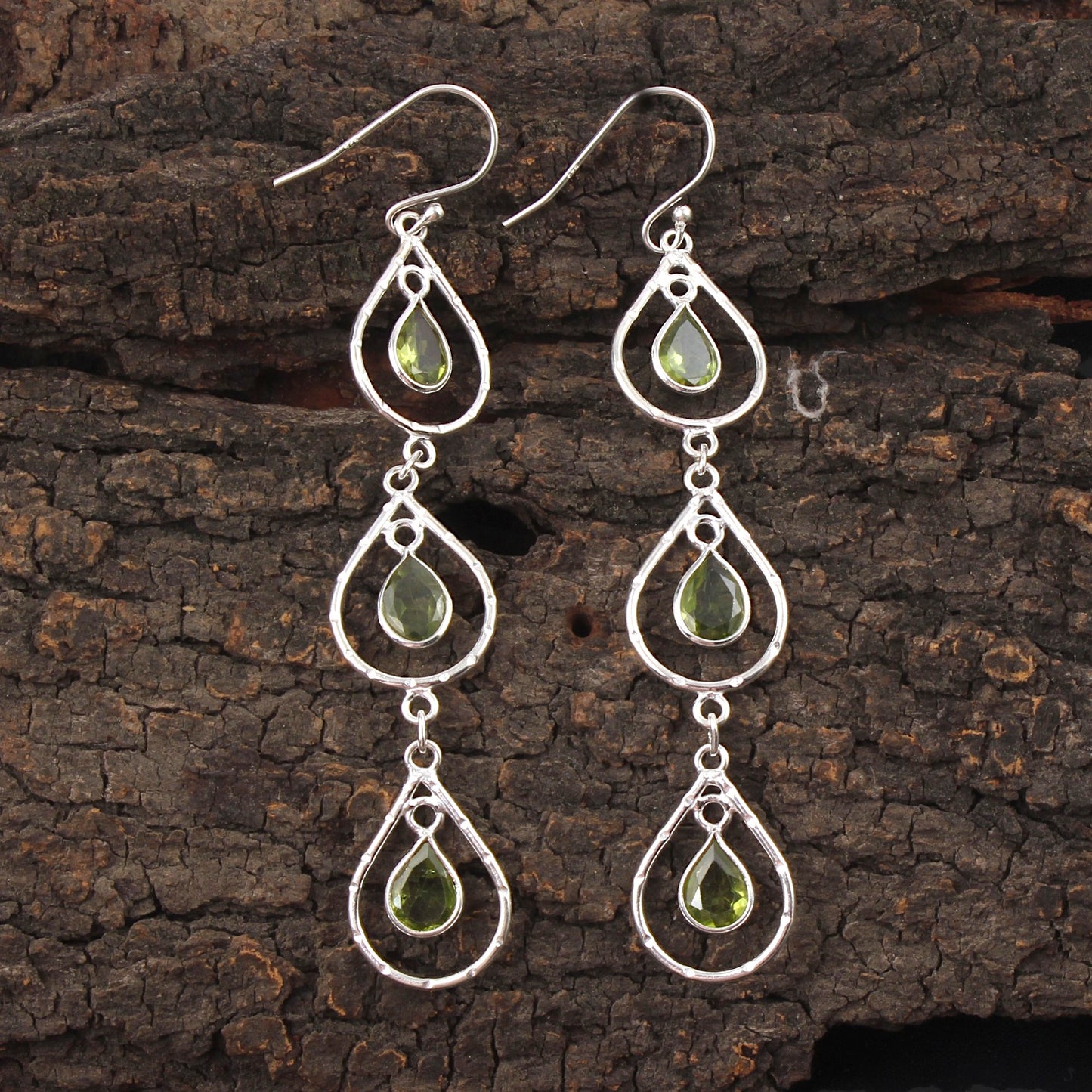 Trio Dangle Peridot Earrings Handmade 925 Sterling Silver Natural Faceted Gemstone Earrings