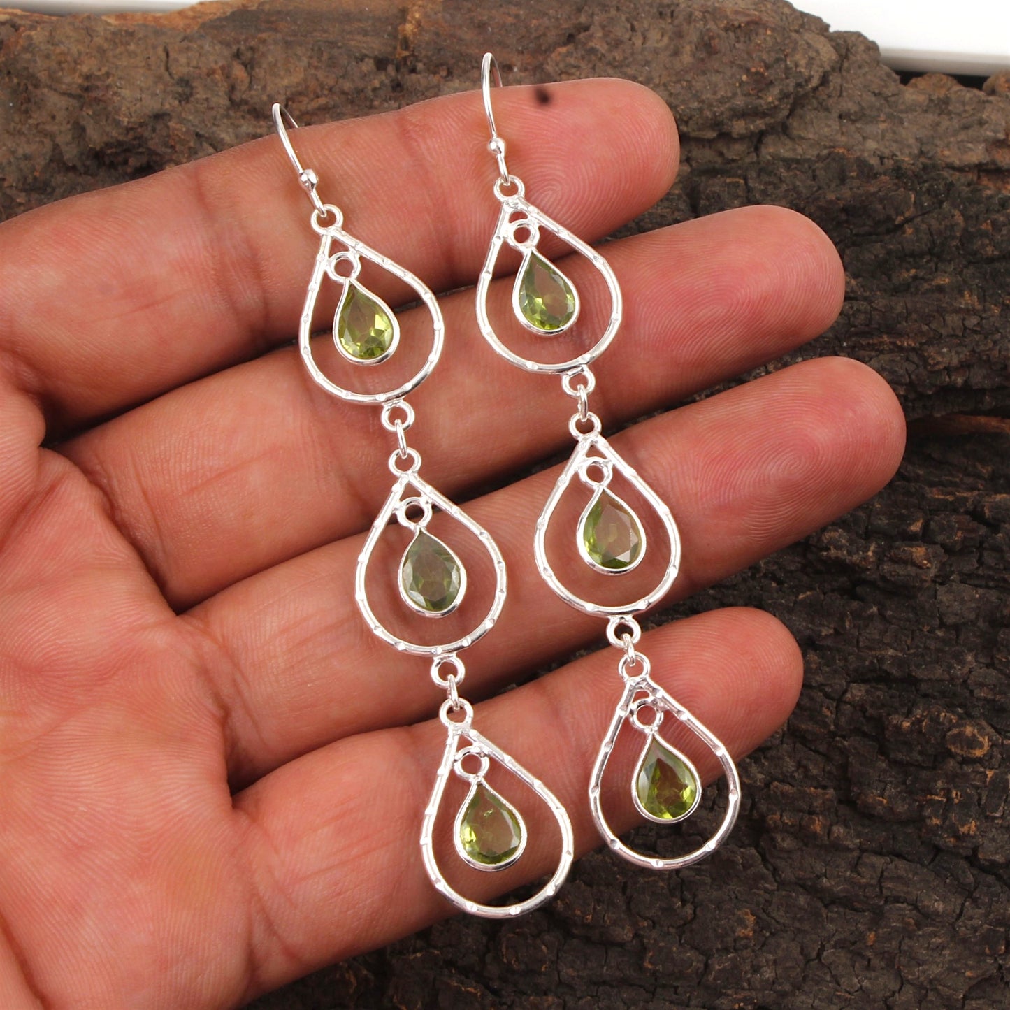 Trio Dangle Peridot Earrings Handmade 925 Sterling Silver Natural Faceted Gemstone Earrings