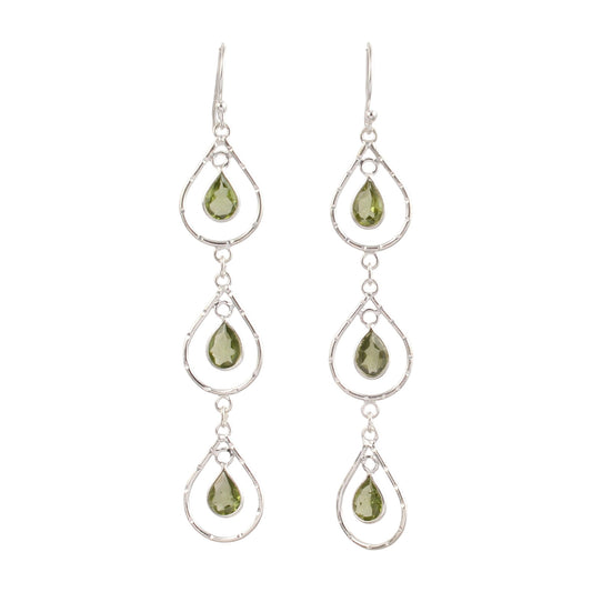 Trio Dangle Peridot Earrings Handmade 925 Sterling Silver Natural Faceted Gemstone Earrings