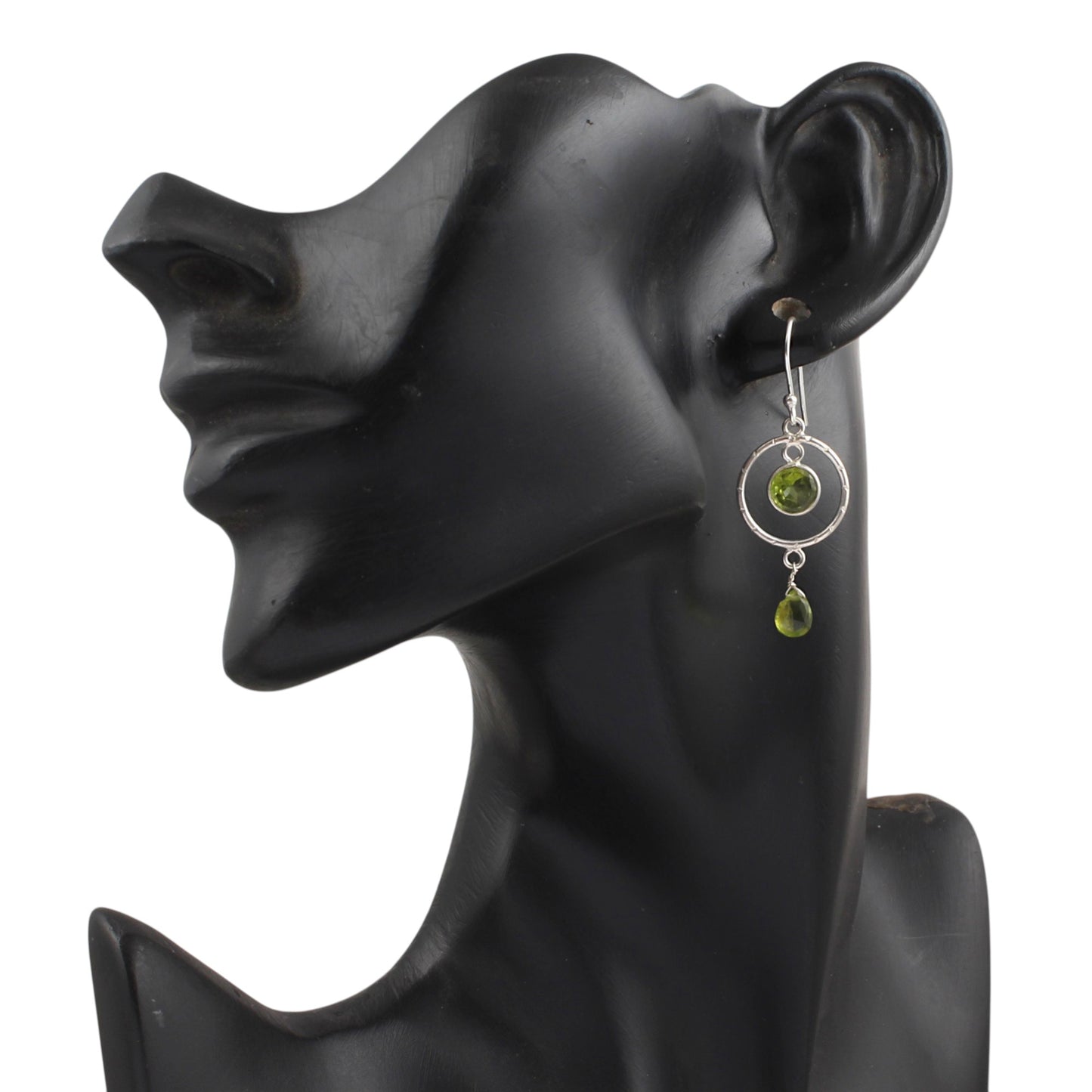 Natural Round Peridot Earrings 925 Sterling Silver Handmade Bezel Set August Birthstone Jewelry