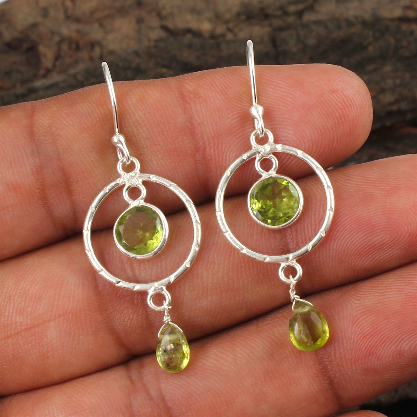 Natural Round Peridot Earrings 925 Sterling Silver Handmade Bezel Set August Birthstone Jewelry
