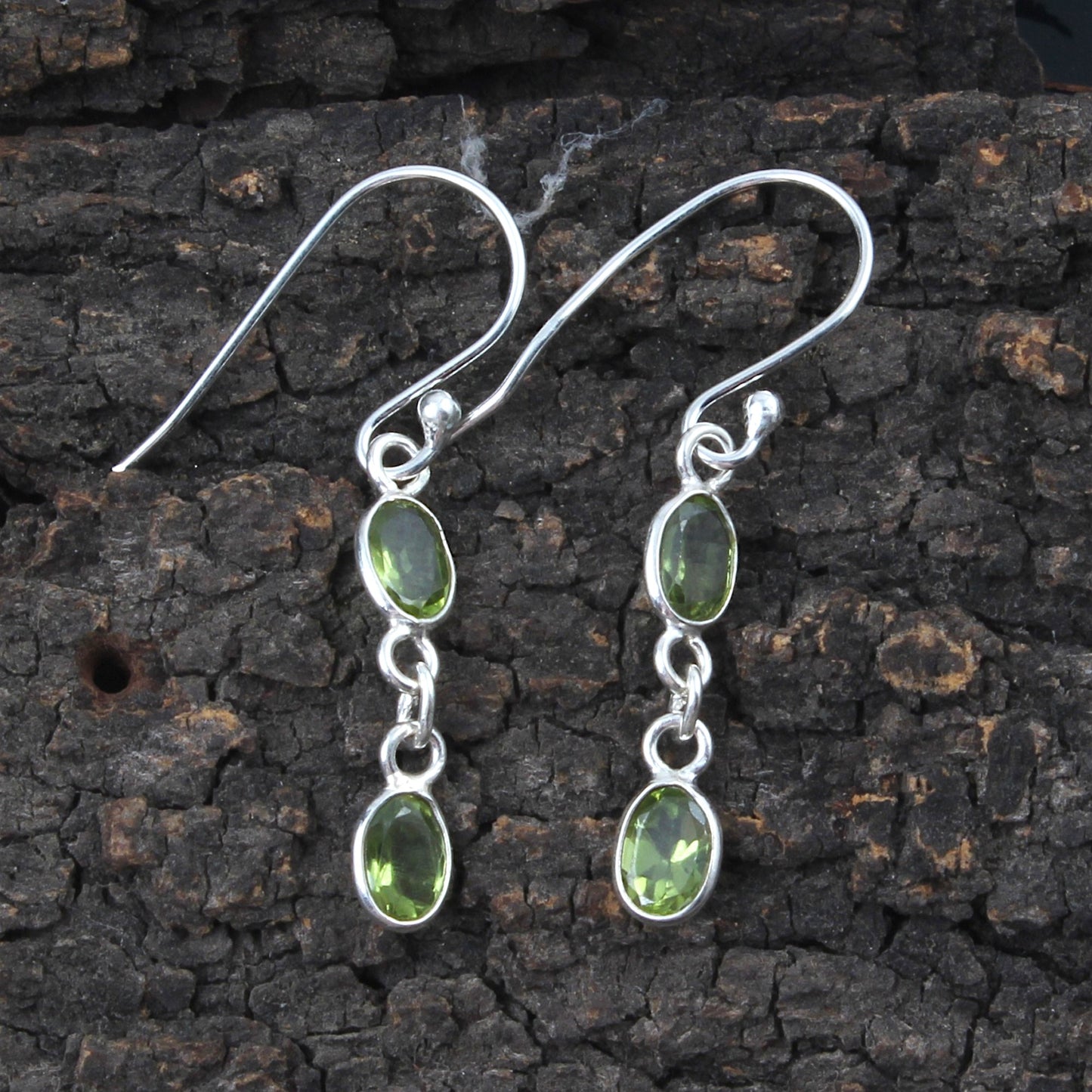 Green Peridot Earrings 925 Sterling Silver Handmade Faceted Gemstone Lightweight Dangle Earrings