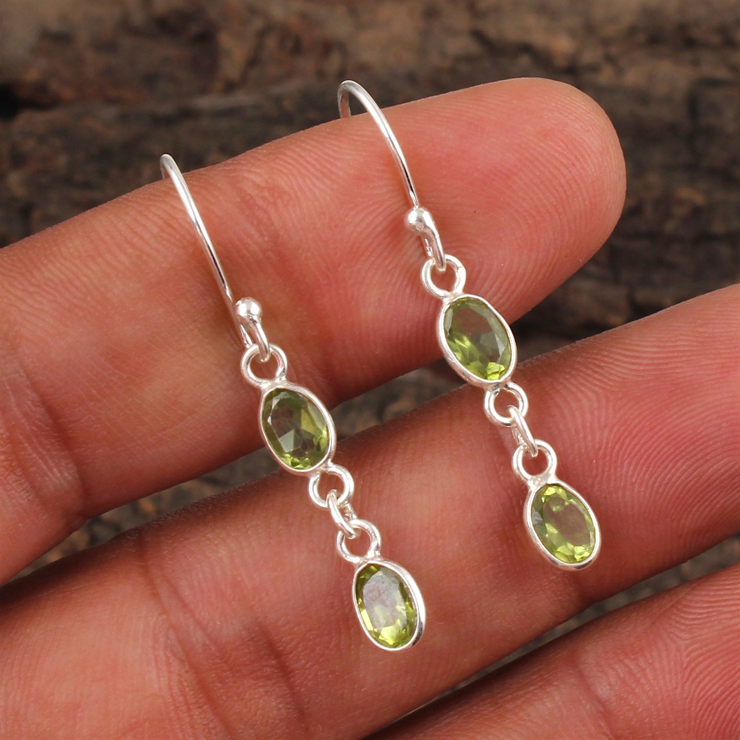 Green Peridot Earrings 925 Sterling Silver Handmade Faceted Gemstone Lightweight Dangle Earrings