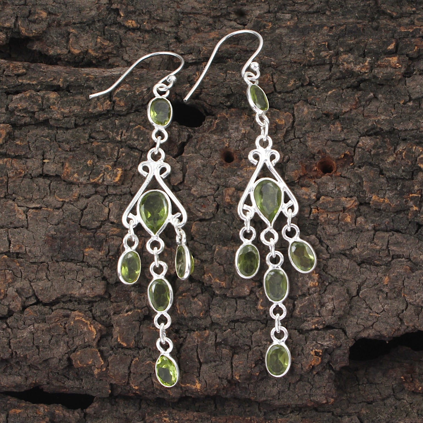 Long Dangle Green Peridot Earrings 925 Sterling Silver Handmade Faceted Gemstone Earrings