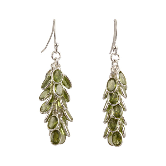 Artistic Bunch Peridot Earrings 925 Sterling Silver Handmade Bezel Set Modern Silver Earrings Green Gemstone Jewelry