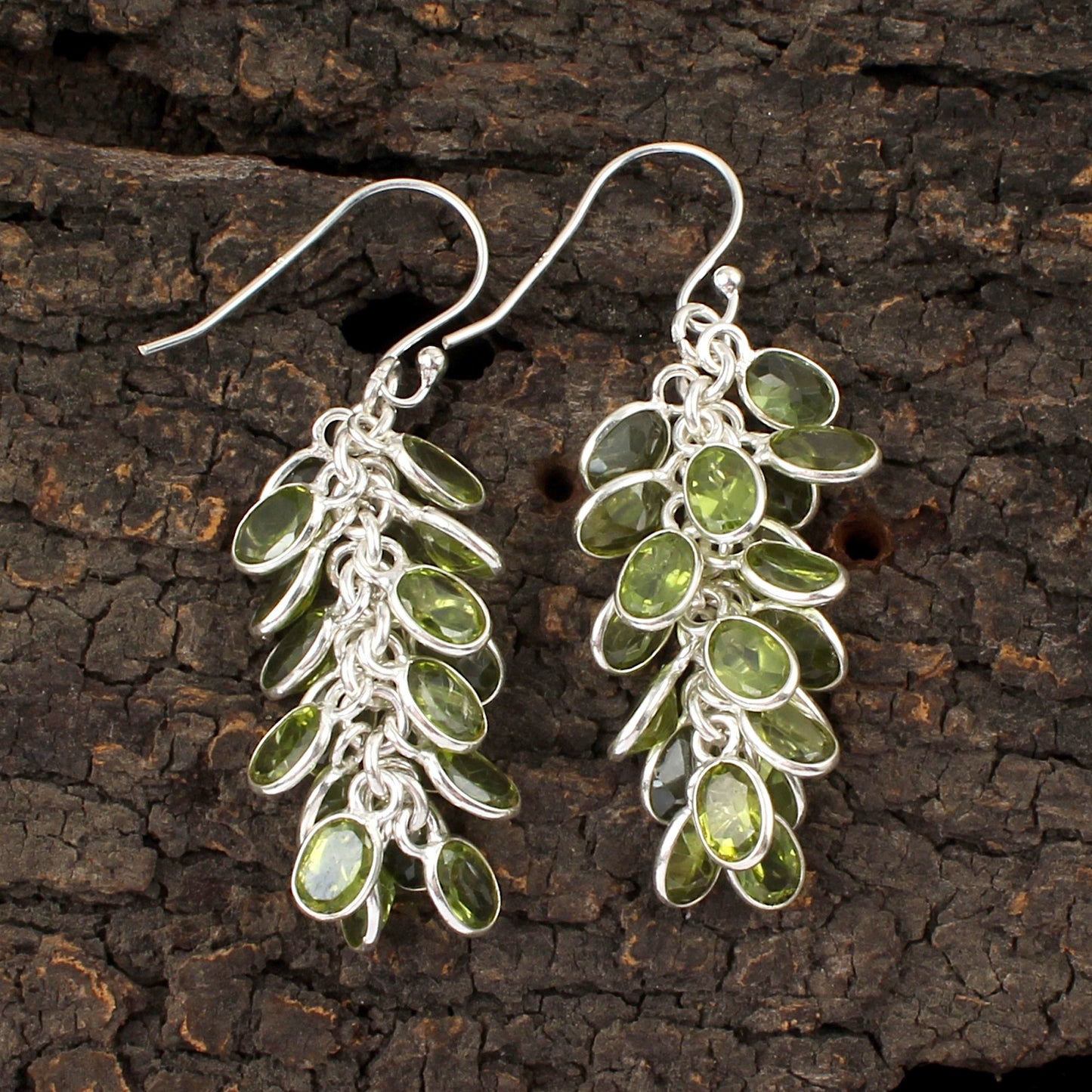Artistic Bunch Peridot Earrings 925 Sterling Silver Handmade Bezel Set Modern Silver Earrings Green Gemstone Jewelry