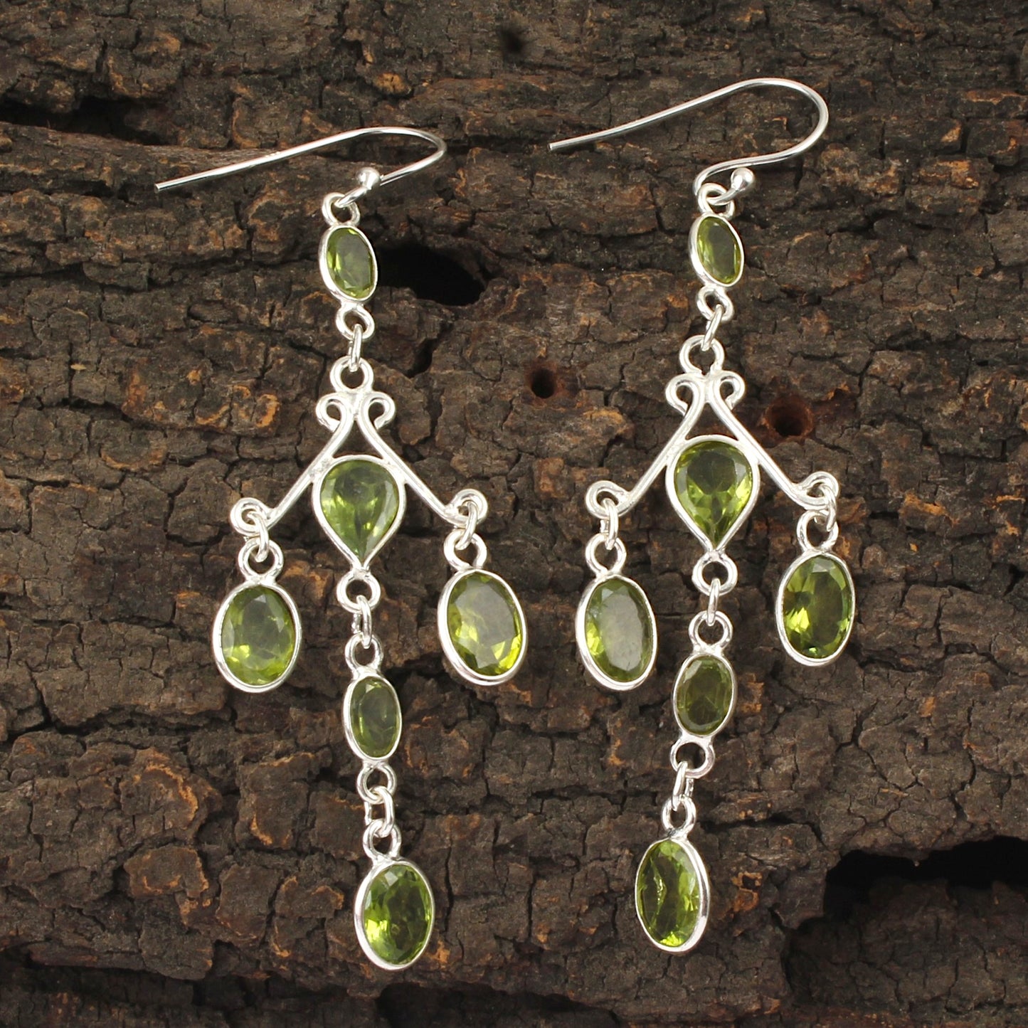 Long Danglers Peridot Earrings Handmade 925 Sterling Silver Jewelry August Birthstone Earrings