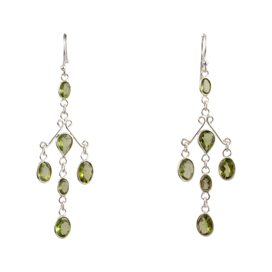 Long Danglers Peridot Earrings Handmade 925 Sterling Silver Jewelry August Birthstone Earrings