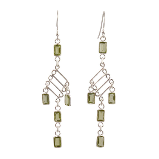Long Dangle Green Peridot Earrings 925 Sterling Silver Handmade Faceted Green Gemstone Earrings