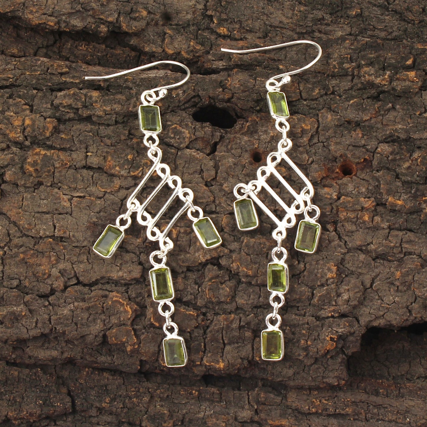 Long Dangle Green Peridot Earrings 925 Sterling Silver Handmade Faceted Green Gemstone Earrings
