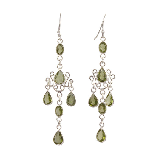 Long Green Peridot Earrings 925 Sterling Silver Handmade Faceted Natural Gemstone Earrings