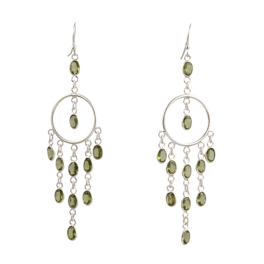 Statement Long Dangle Peridot Earrings Handmade 925 Sterling Silver Jewelry August Birthstone Earrings