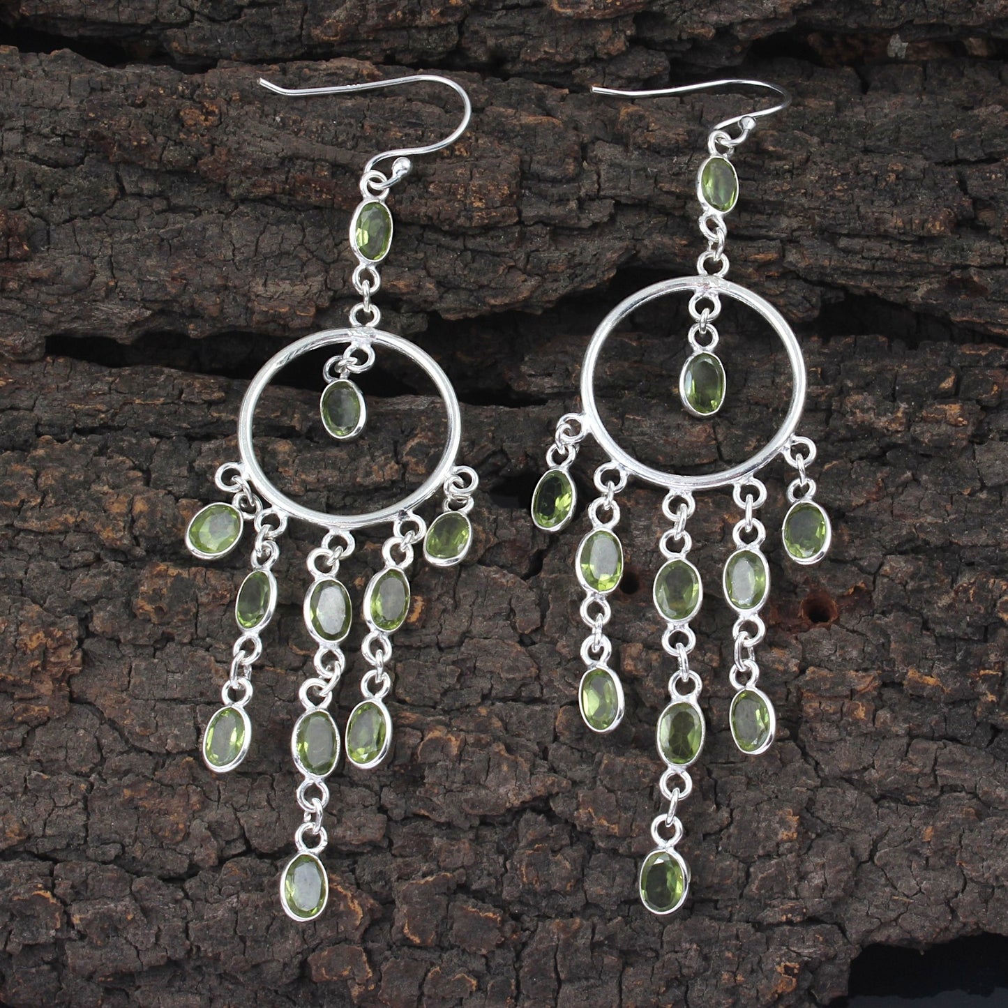 Statement Long Dangle Peridot Earrings Handmade 925 Sterling Silver Jewelry August Birthstone Earrings