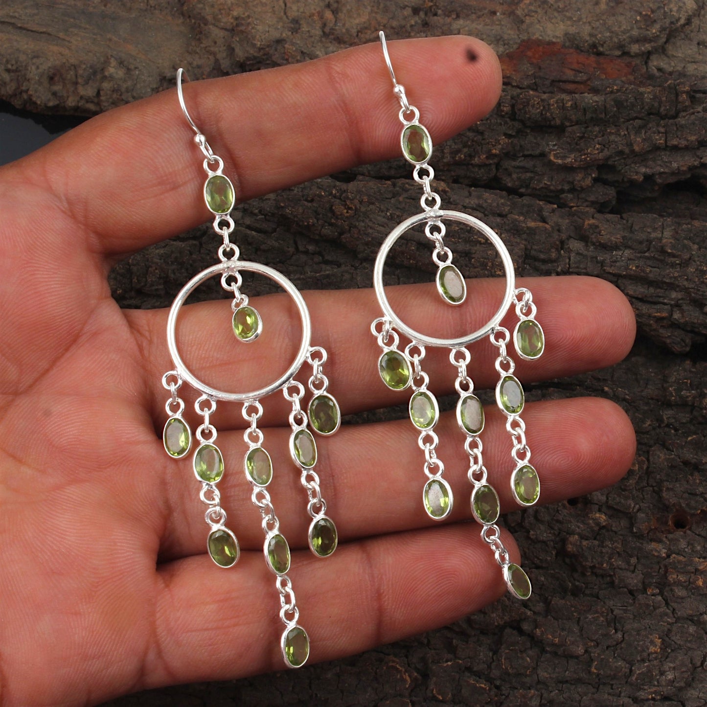 Statement Long Dangle Peridot Earrings Handmade 925 Sterling Silver Jewelry August Birthstone Earrings