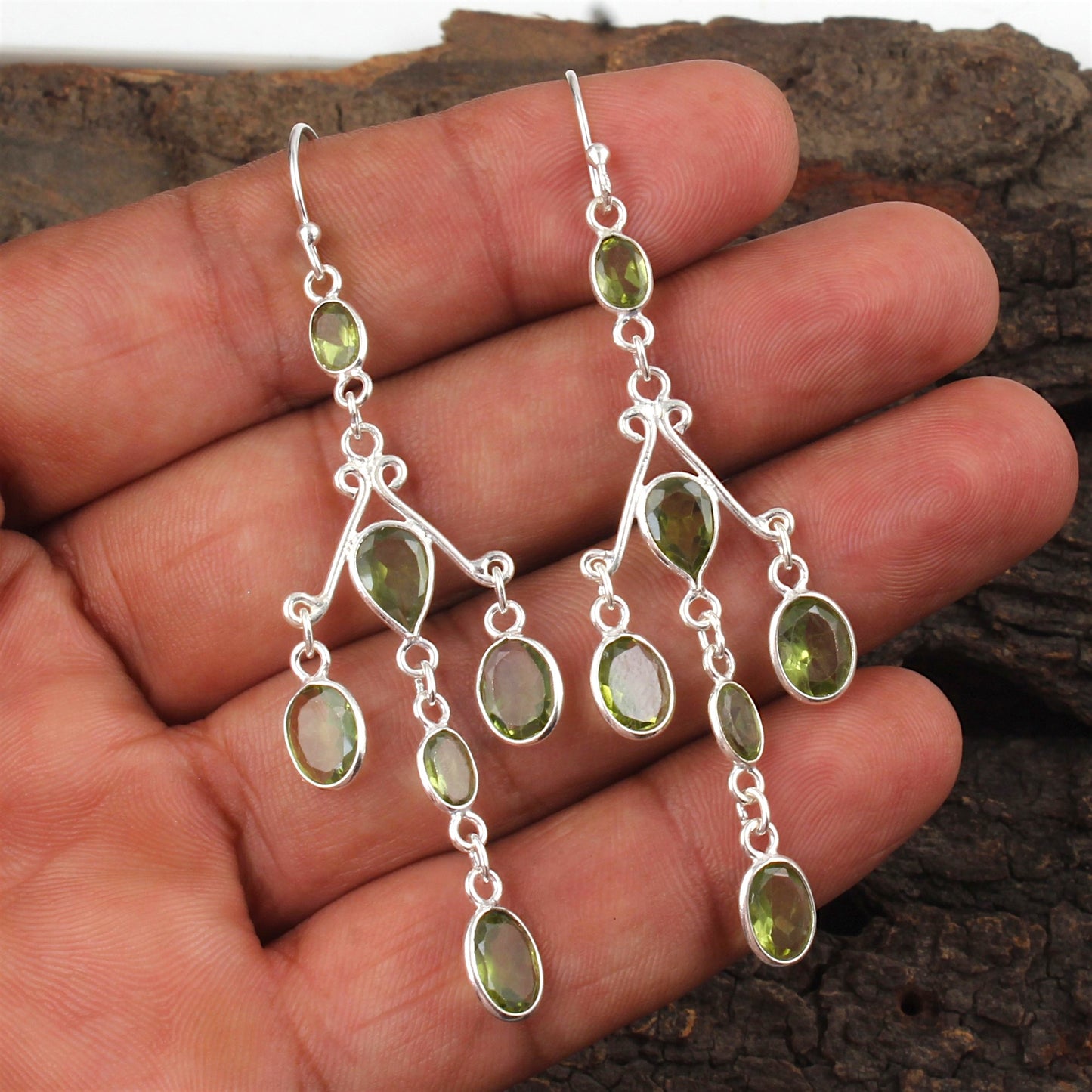 Natural Peridot Earrings 925 Sterling Silver Handmade Bezel Set August Birthstone Earrings