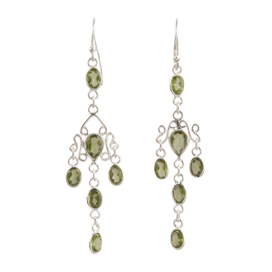 Long Dangle Natural Peridot Earrings 925 Sterling Silver Handmade Faceted Green Gemstone Earrings