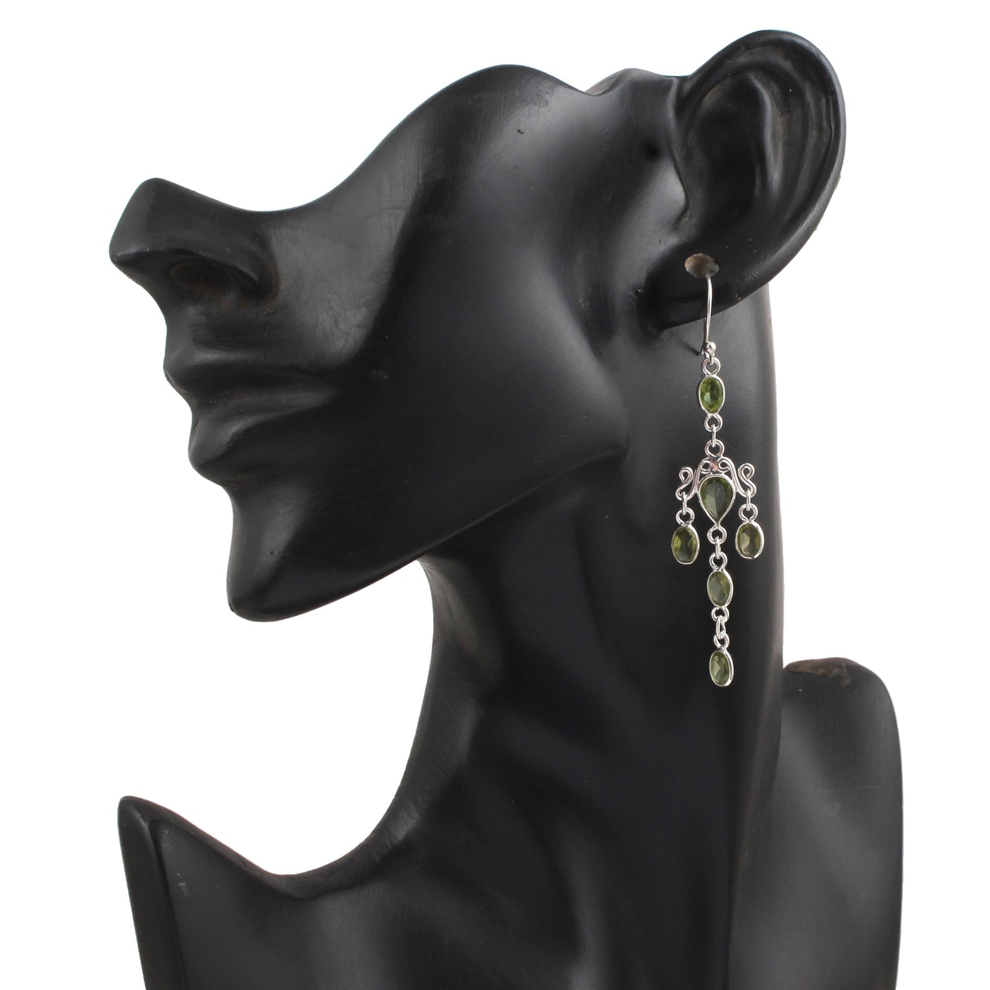 Long Dangle Natural Peridot Earrings 925 Sterling Silver Handmade Faceted Green Gemstone Earrings