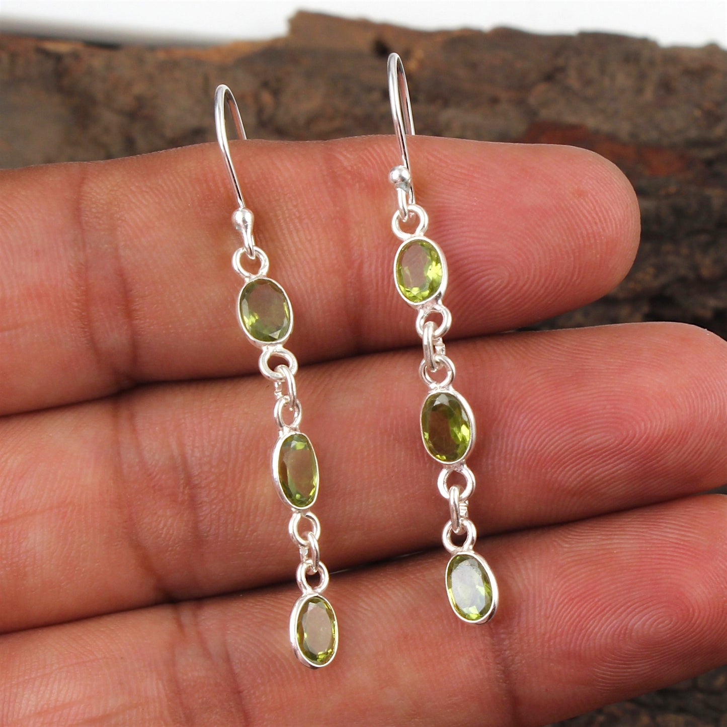 Oval Peridot Earrings 925 Sterling Silver Handmade Faceted Gemstone Lightweight Dangle Earrings