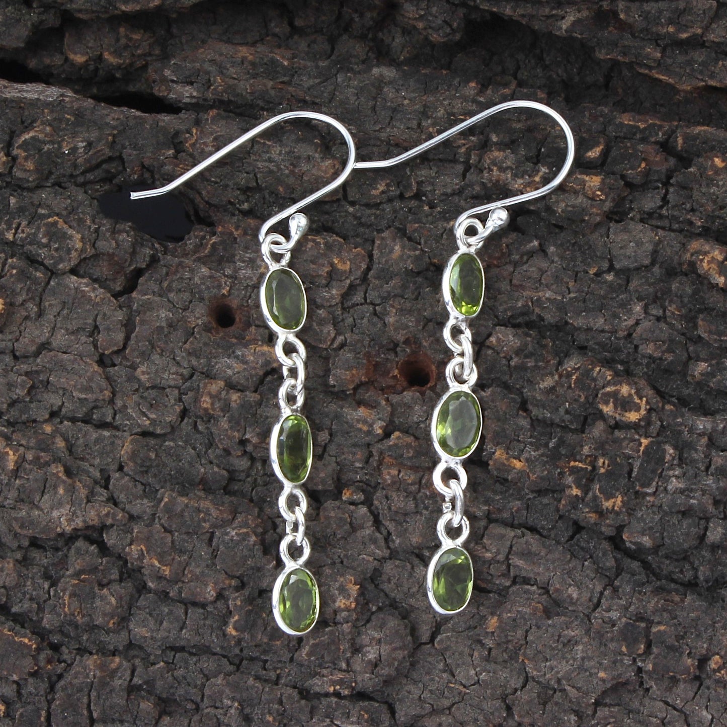 Oval Peridot Earrings 925 Sterling Silver Handmade Faceted Gemstone Lightweight Dangle Earrings