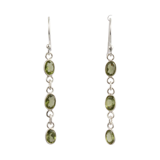 Oval Peridot Earrings 925 Sterling Silver Handmade Faceted Gemstone Lightweight Dangle Earrings