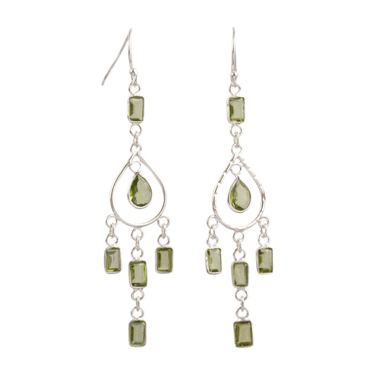Natural Peridot Long Earrings 925 Sterling Silver Handmade Bezel Set August Birthstone Earrings